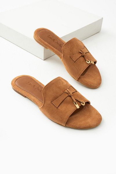 diclepolat Women's Suede Flat Sole Daily Slippers Wolya Taba