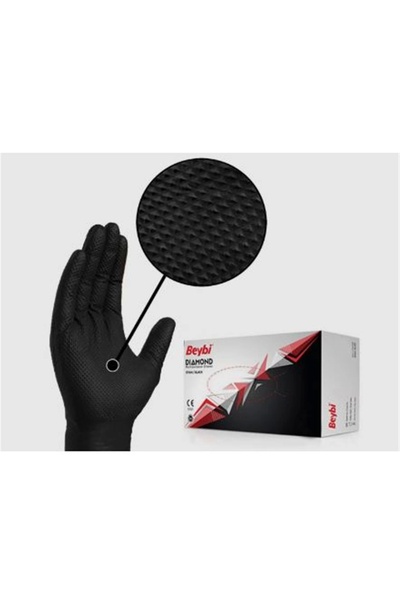 Beybi Diamond Pudrasız Kalın Siyah Nitril Eldiven Large 100 Adet
