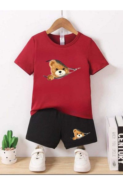 DOCE ELEGANTE Children's Suit with Zipper and Teddy Bear Print