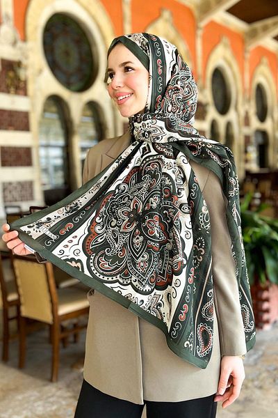 Sultan Eşarp Sultan Fresh Cotton Shawl - Orient Express Model - SLF001-08 - Χακί, Μαύρο, Πλακάκι