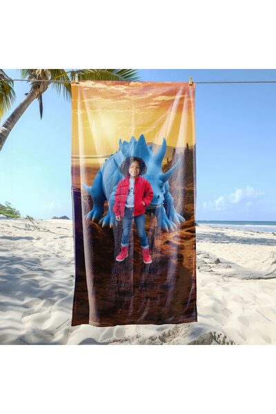 EJOYA Kişiye Özel Karikatür Fotoğraflı Şirin Dino Plaj ve Banyo Havlusu 115165