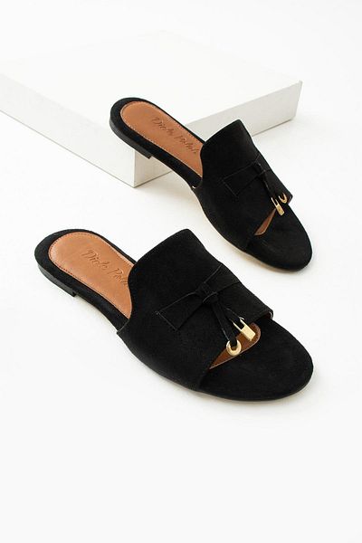 diclepolat Women's Suede Flat Sole Daily Slippers Wolya Black