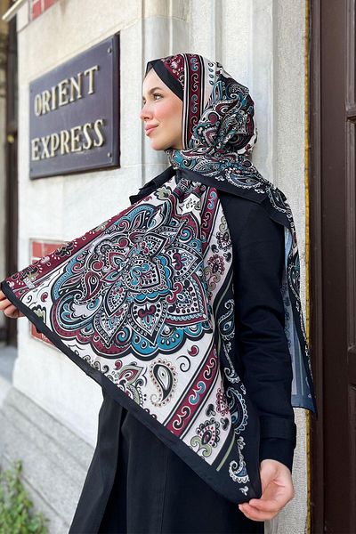 Sultan Eşarp Σουλτάνος φρέσκο ​​βαμβακερό σάλι - Orient Express Model - SLF001-05 - Μπλε, Μαύρο, Μπορντό