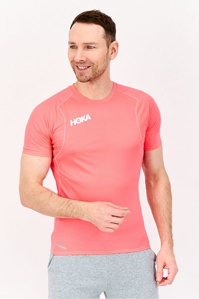 hoka تي شيرت رجالي رياضي بأكمام قصيرة مناسب للخارج، باللون الوردي
