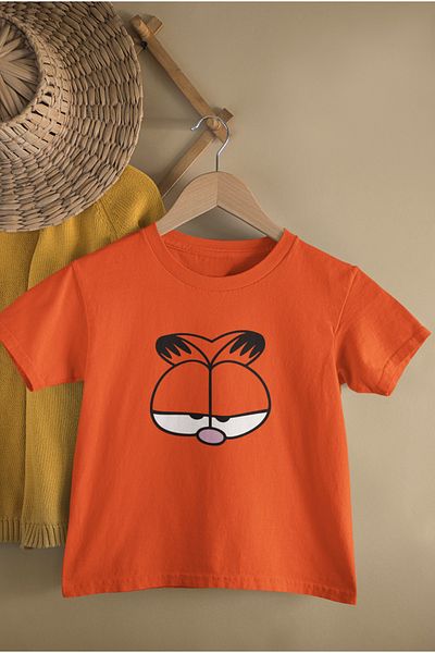 MAGORS TRIUC PORTOCALIU PENTRU COPII, IMPRIMAT GARFIELD, GÂT DE BICICLETĂ, BUMBAC, MÂNECĂ SCURTĂ