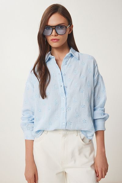 Lovelyİstanbul Cămașă de muselină brodată SKY BLUE LHF0022