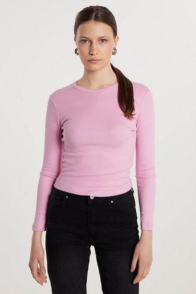 Tudors Γυναικεία Modal Fabric Slim Fit Slim Fit Crew Neck Ροζ μπλούζα