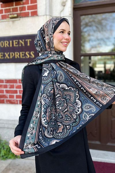Sultan Eşarp Σαλιάρα Sultan Fresh Cotton - Orient Express Model - SLF001-13 - Πράσινο, Μαύρο, Καπνιστό