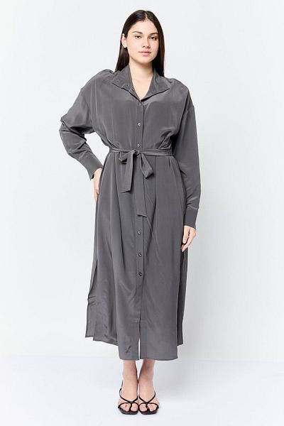 Esprit Women Solid Casual Shirt Dress, Dark Charcoal