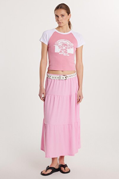 Tudors Women's Regular Fit Cotton Plain Pink Skirt