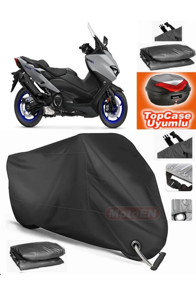 MotoEN Black Lock Compatible Yamaha Tmax 560 Tarpaulin Topcase Rear Bag Compa...