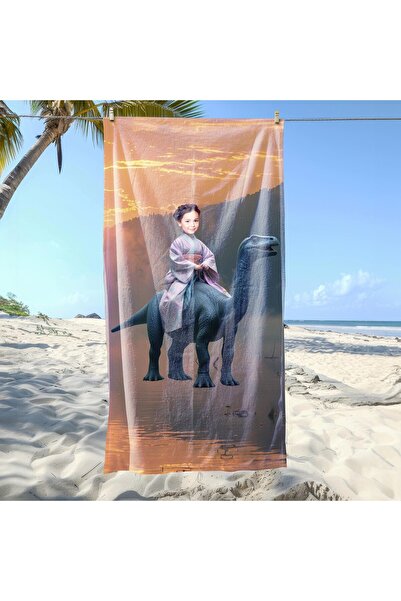 EJOYA Kişiye Özel Karikatür Fotoğraflı Şirin Dino Plaj ve Banyo Havlusu 115158