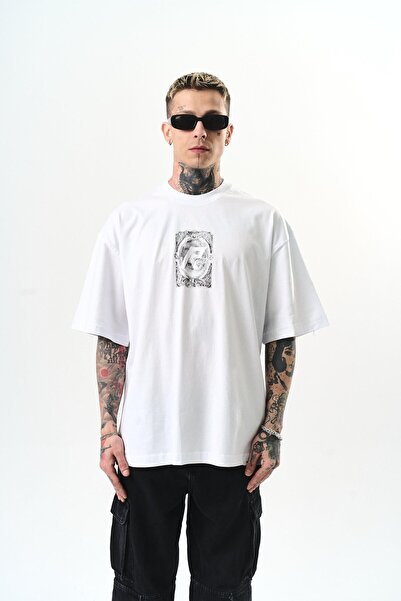 Respire Мъжка тениска с щампа Indefinite Oversize, бяла