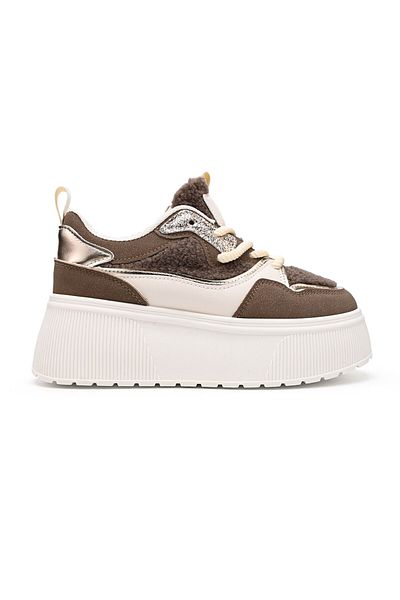 Tmall Women's Sports Shoes, With Platform, Made of Suede Leather, D1409, Khaki