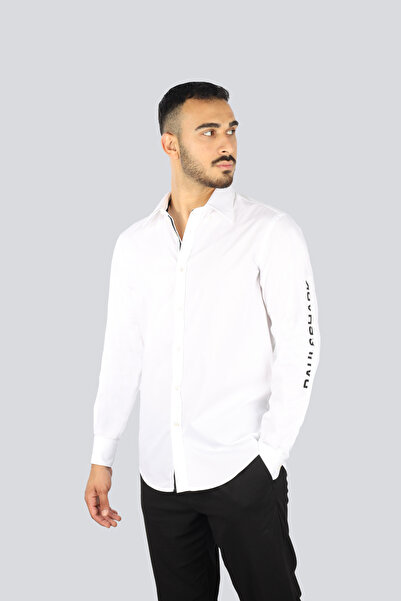 PAUL&SHARK Erkek Regular Fit Kolunda Logo Baskı Desenli Uzun Kollu Beyaz Gömlek 25413505-010