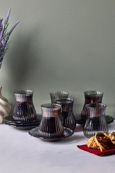 Perotti Mudanya Smoked 12 Piece Glass Tea Set 170 ml