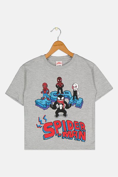 Marvel Kids Boy Crew Neck Short Sleeve Spiderman T-shirt, Grey