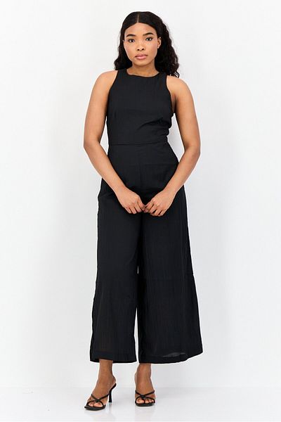 Esprit Women Plain Sleeveless Jumpsuit, Black