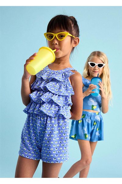 MAYORAL Girl's Ruffled Short Jumpsuit Blue 3876