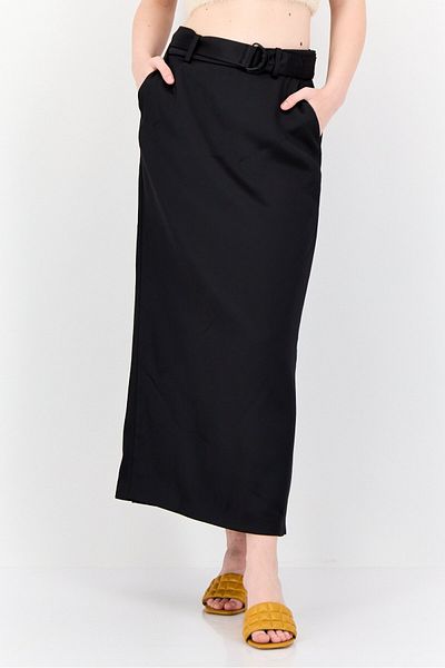 Esprit Women Belted Solid Maxi Skirt, Black