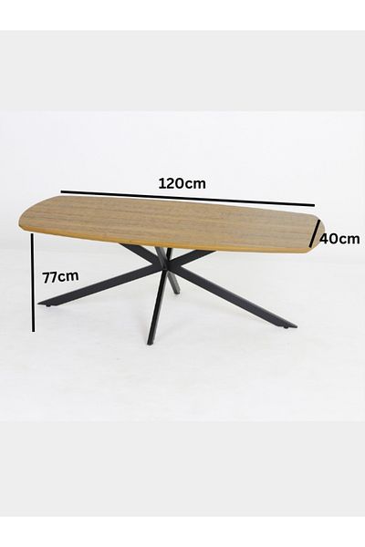 Orient Modern Oval Wooden Coffee Table with Black Metal Legs - Stylish Living Room Center Table 120x40x70cm