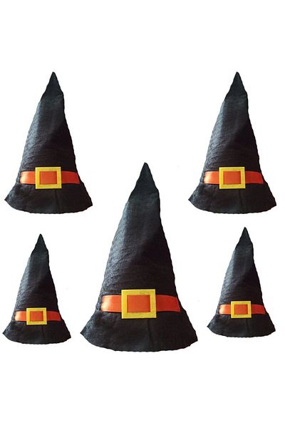 partidolu Halloween Μαύρο Χρώμα Λεπτό Ύφασμα Τσόχα 33 εκ. Μακρύ Καπέλο Μάγισσας Ενήλικας 5 τμχ