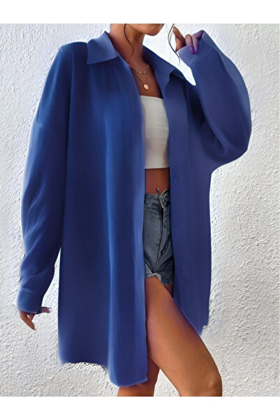 MOONBULL Kadın Oversize Bürümcük Keten Karışımı Gömlek