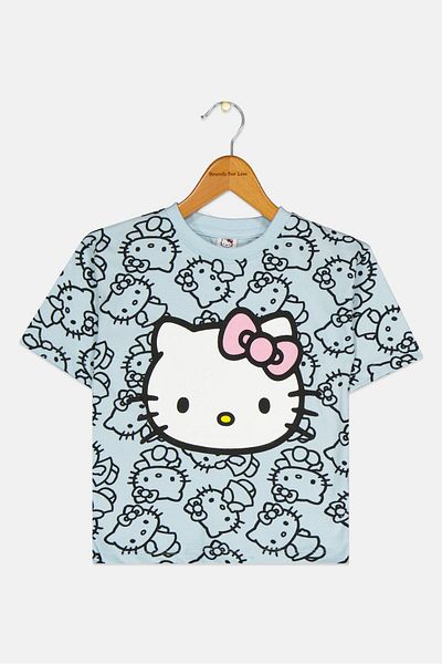 Hello Kitty Kids Girl Graphic Print Short Sleeve Top, Light Blue