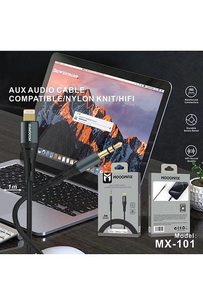 MOOGMAX كابل صوت AUX MX-101 بطول متر واحد، أسود