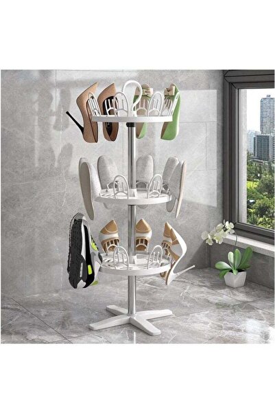 DRAMA HOME رف أحذية ثلاث طبقات قابل للدوران 360ْ تجفيف الاحذية على شرفة المنزل