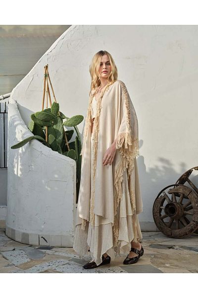 Holly Beez Asymmetrical Model Tasseled Bohemian Long Kimono