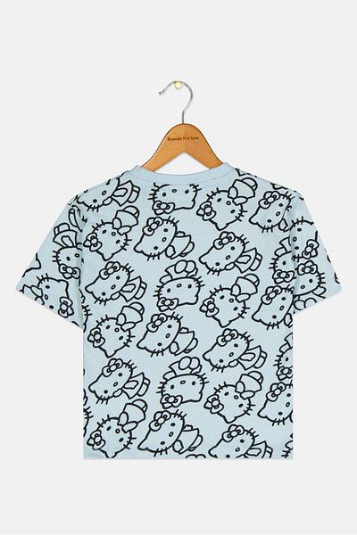 Hello Kitty Kids Girl Graphic Print Short Sleeve Top, Light Blue
