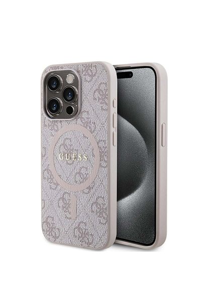 Guess Case for iPhone 15 Pro, 4G Collection Leather MagSafe, Guess - Pink