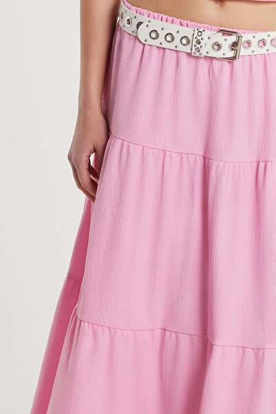 Tudors Women's Regular Fit Cotton Plain Pink Skirt