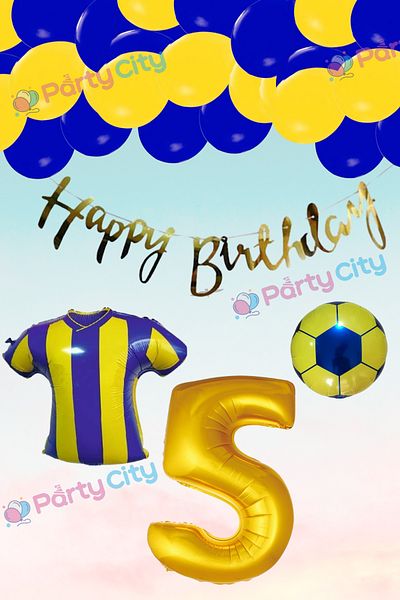 Party City 5 سنوات من العمر مروحة الأصفر والأزرق الداكن تحت عنوان بالون مجموعة-قميص الكرة احباط بالون-الرقم احباط بالون مفهوم