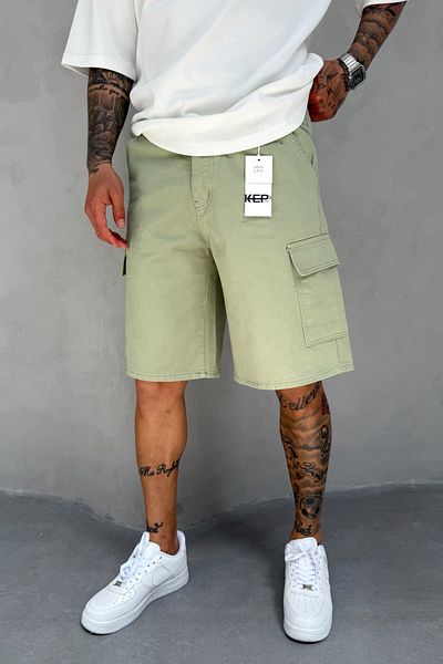 MADZEYMODA Green Denim Fabric Men's Cargo Pocket Jean Jeans Shorts Ke-513