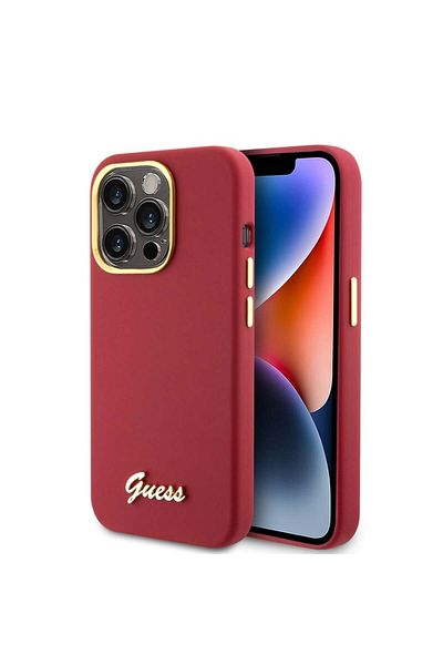 Guess IPhone 15 Pro Silicone Script Metal Logo & Frame Case, Guess - Red