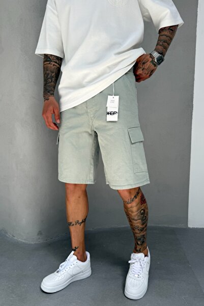 MADZEYMODA Vodově zelená džínovina Pánské džínové šortky Cargo Pocket KE-554