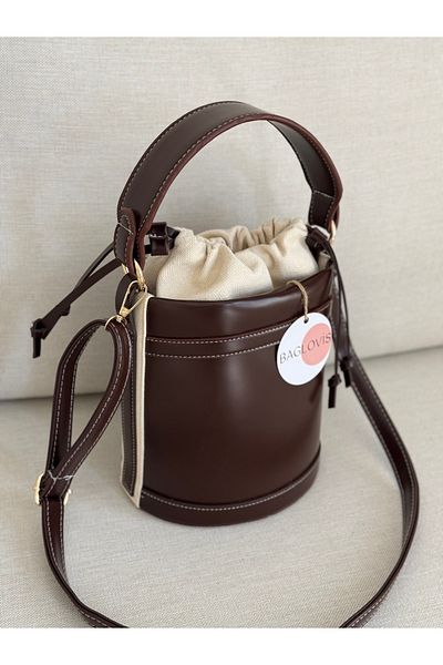 BAGLOVİS Shirred Mouth Bucket Model Brown Color Women's Hand and Shoulder Bag En20 Uzn20