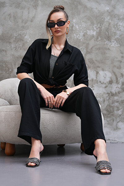 H&A İSTANBUL γυναικείο λινό Μικτό Oversize κοστούμι ΠΑΝΤΕΛΟΝΙ ΠΟΥΚΑΜΙΣΟ