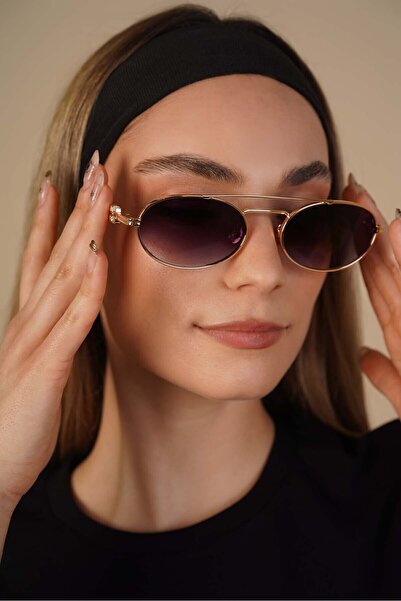 Stil Noktası نظارة شمسية بيضاوية بإطار ذهبي متدرج من Vetra