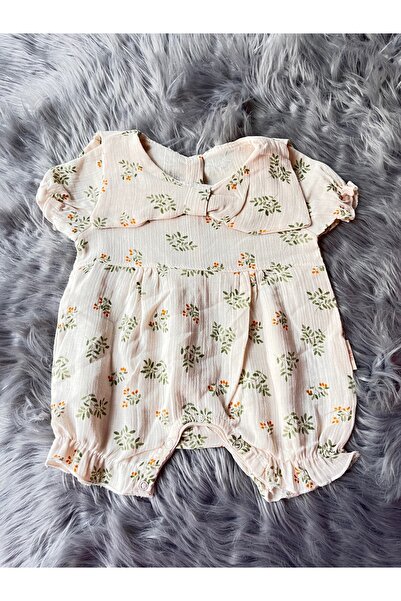UrazTasarım %100 Müslin Kumaş Vanilya Kız Bebek Çıtçıtlı Yazlık Tulum