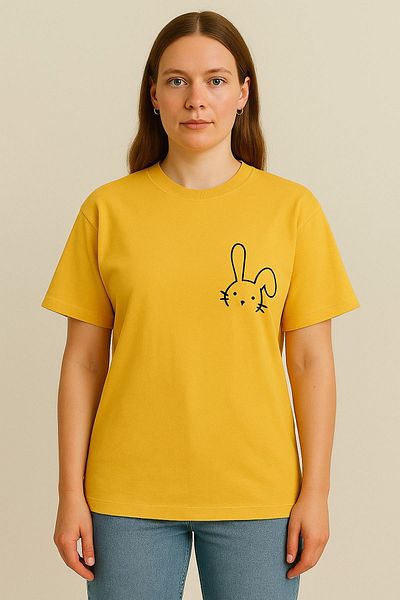 VBSVİBES Women's Rabbit Printed Oversize Yellow T-Shirt
