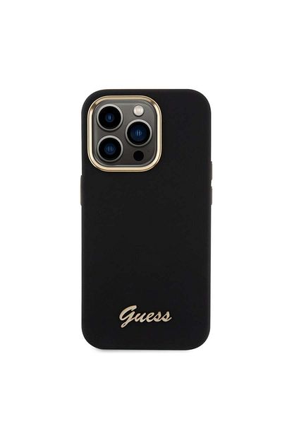 Guess IPhone 15 Pro Silicone Script Metal Logo & Frame Case, Guess - Black