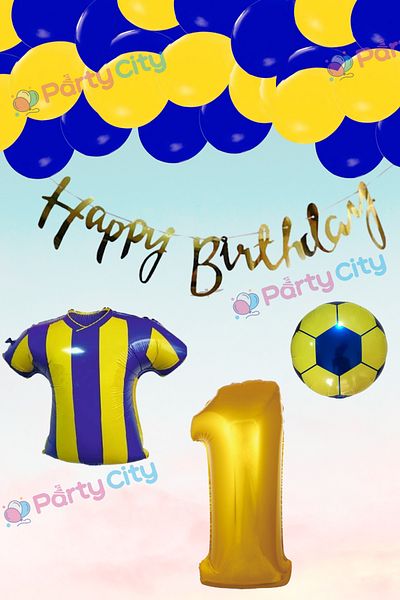 Party City Σετ μπαλόνι με θέμα τον έναν έτος Fan Yellow-navy blue Ball Foil Balloon-figure Foil Balloon Concept