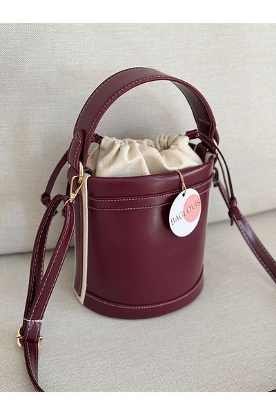 BAGLOVİS Shirred Mouth Bucket Model Burgundy Color Women's Hand and Shoulder Bag En20 Uzn20