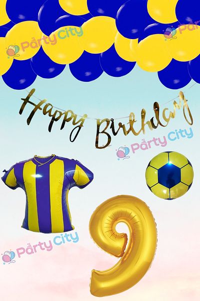 Party City Σετ μπαλόνι με θέμα τον θαυμαστή 9 ετών Κίτρινο-ναυτικό μπαλόνι με φόρμα μπάλα με φύλλο μπαλόνι με αριθμό Concept