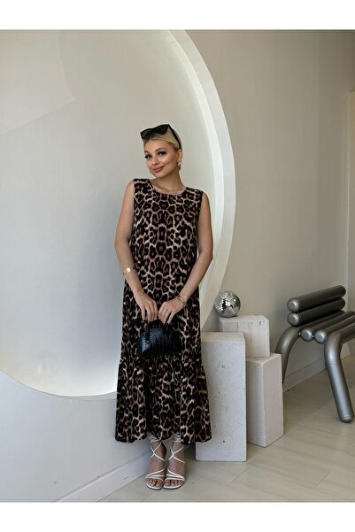 FEHUBLOOM Sleeveless Leopard Pattern Long Dress