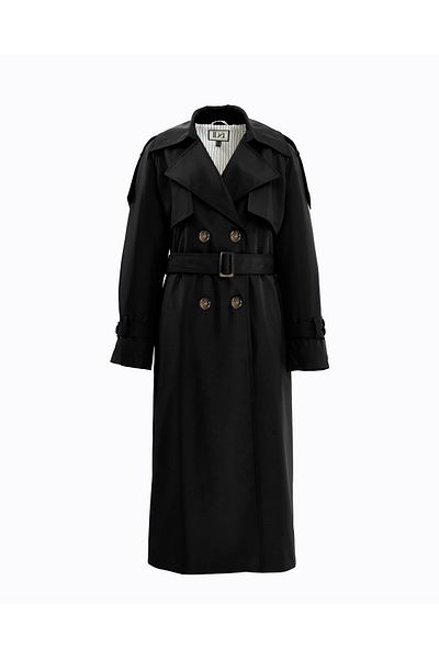 IDA Collection Black Trench Coat - Double Buttons and Windbreaker Detail