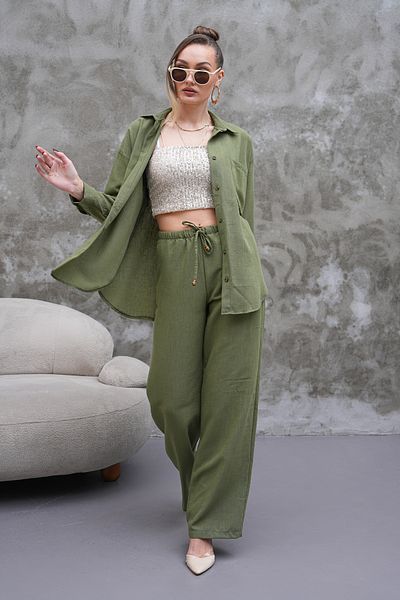 H&A İSTANBUL Women Linen Blended Oversize Suit Pants Shirt